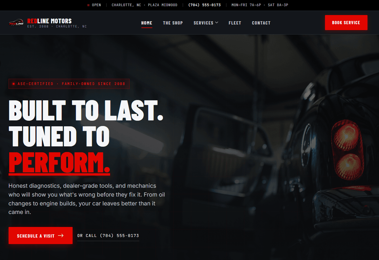 Redline Motors demo site preview